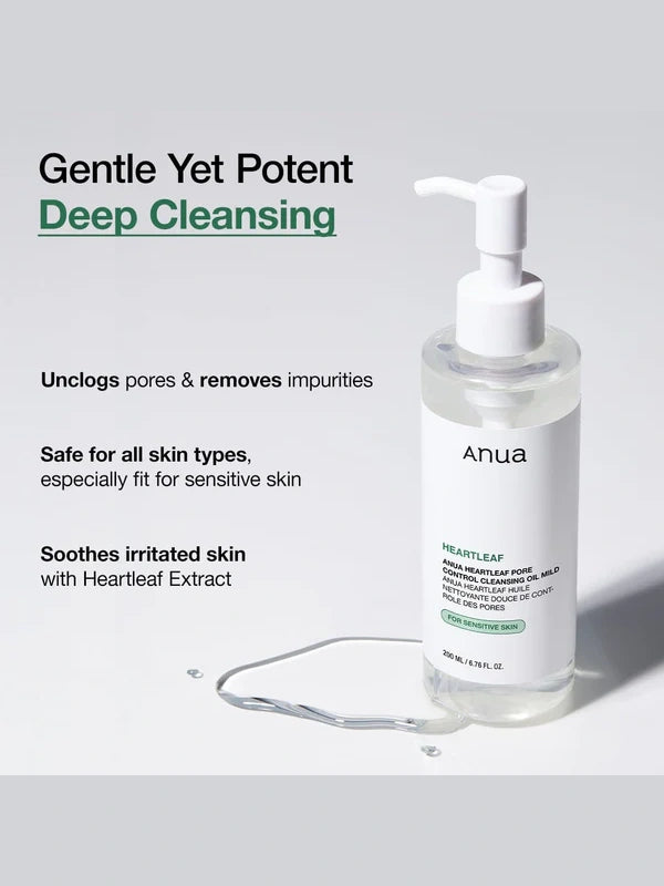 Benefits of Anua Heartleaf Pore Control Cleansing Oil Mild – removes makeup, clears pores, and maintains skin moisture