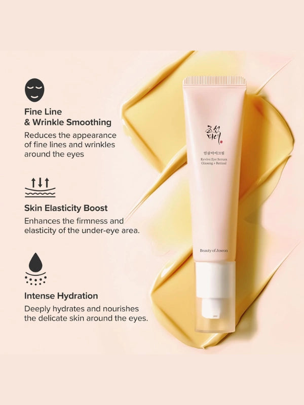Benefits of Beauty of Joseon Revive Eye Serum Ginseng + Retinal – reduces wrinkles, firms skin, and brightens under-eye area