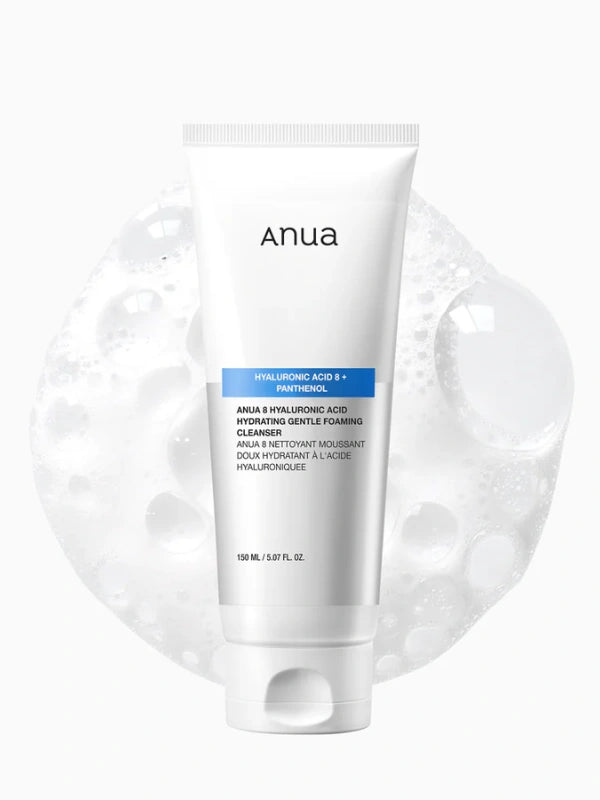 Anua 8 Hyaluronic Acid Hydrating Gentle Foaming Cleanser 150ml – soft foaming face wash for hydrated, refreshed skin