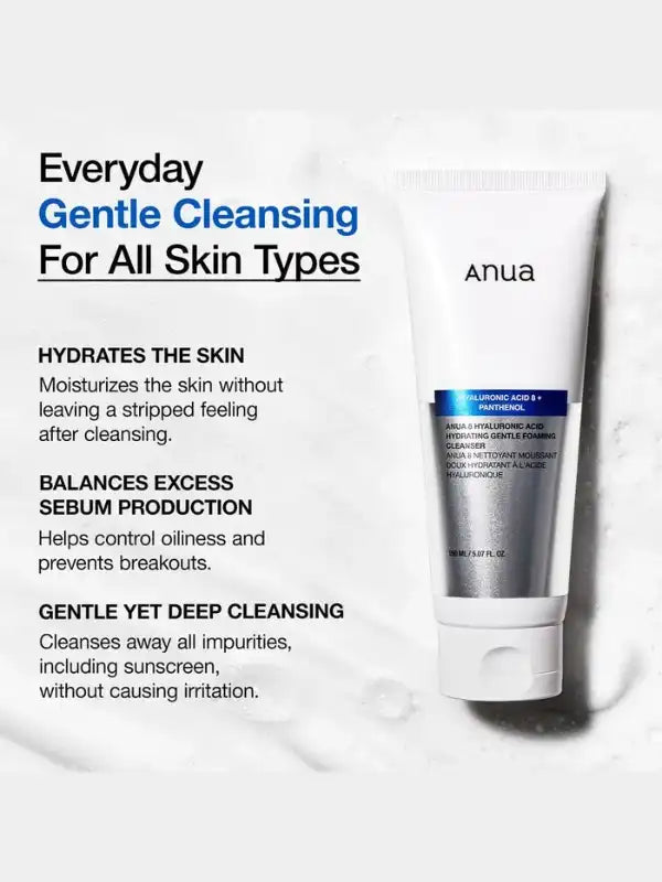 Benefits of Anua 8 Hyaluronic Acid Hydrating Gentle Foaming Cleanser – removes impurities while leaving skin smooth and plump
