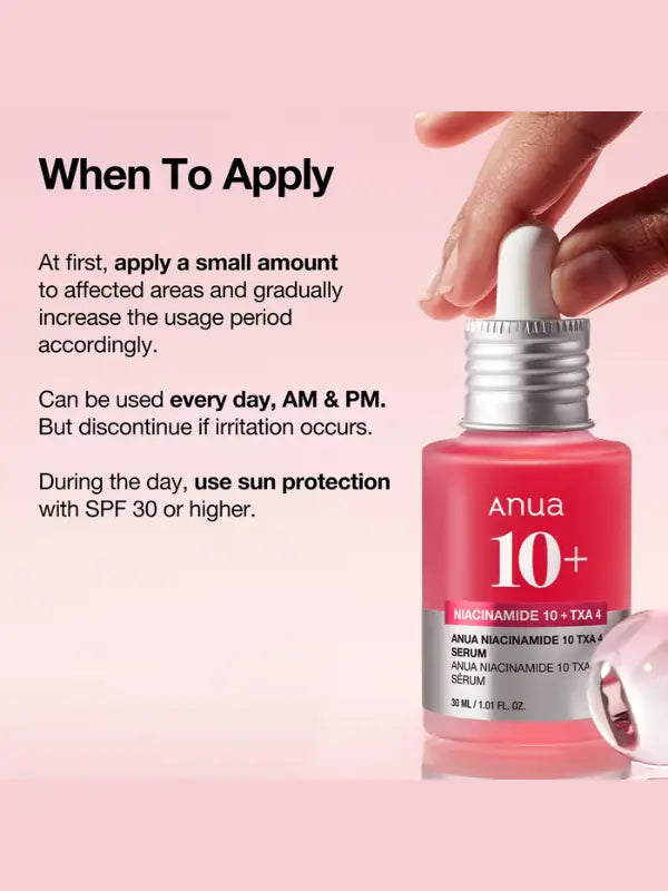 Anua - Niacinamide 10% + TXA 4% Serum when to apply 