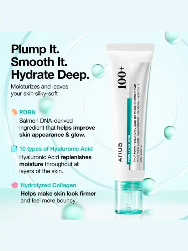 Ingredients of Anua PDRN Hyaluronic Acid 100 Cream – PDRN, hyaluronic acid, and soothing botanical extracts