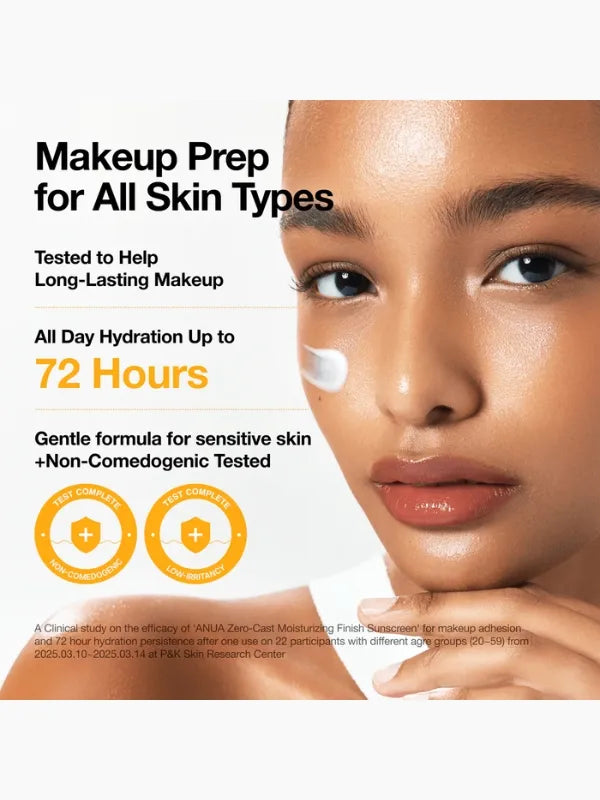 Clinical test results of Anua Zero-Cast Sunscreen showing non-irritating, safe for sensitive skin