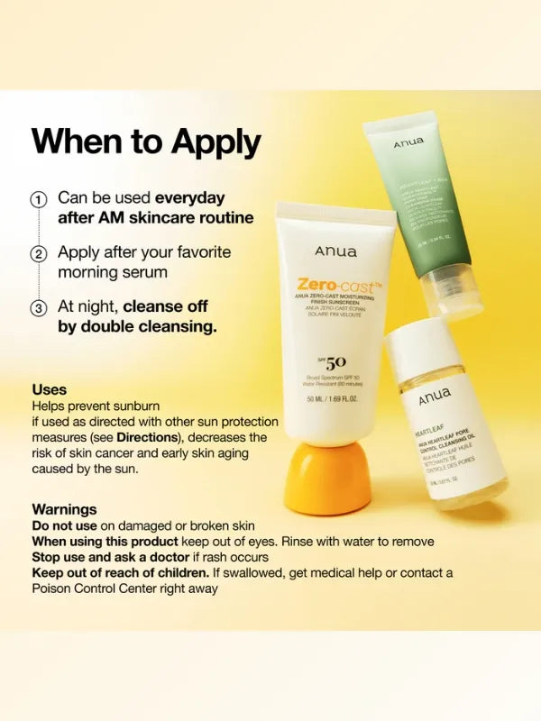 How to use Anua Zero-Cast Sunscreen – apply at the end of your morning routine before sun exposure