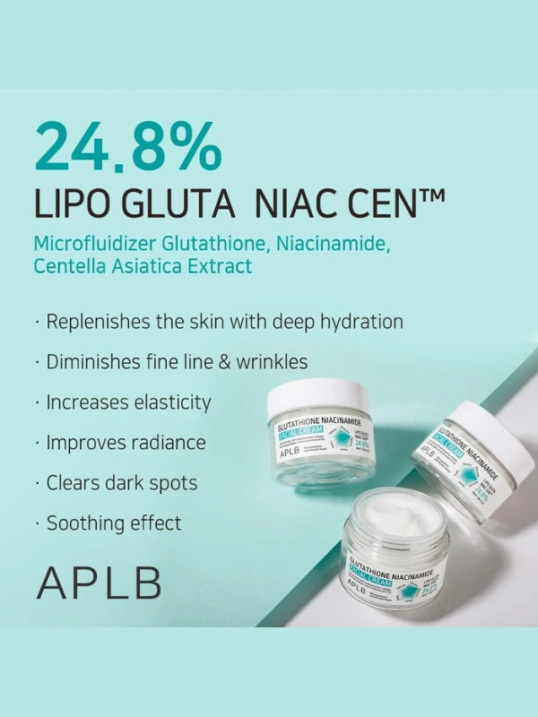 Benefits of APLB Glutathione Niacinamide Facial Cream – brightens skin tone, fades dark spots, and hydrates deeply