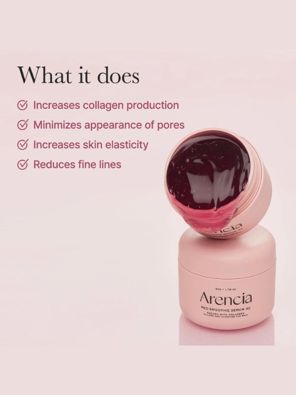 Benefits of Arencia Fresh Red Smoothie Serum – evens skin tone, fades dark spots, and adds a healthy glow