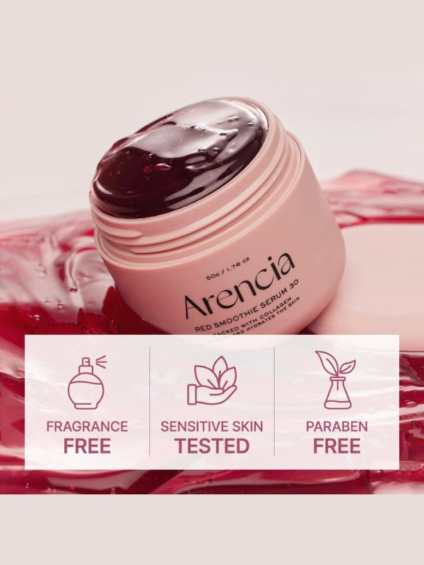 Texture of Arencia Fresh Red Smoothie Serum – lightweight formula that absorbs quickly for a smooth finish