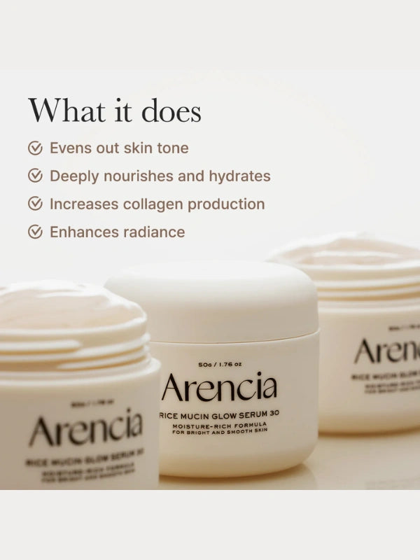 Benefits of Arencia Rice Mucin Glow Serum – boosts radiance, fades dark spots, and evens skin tone