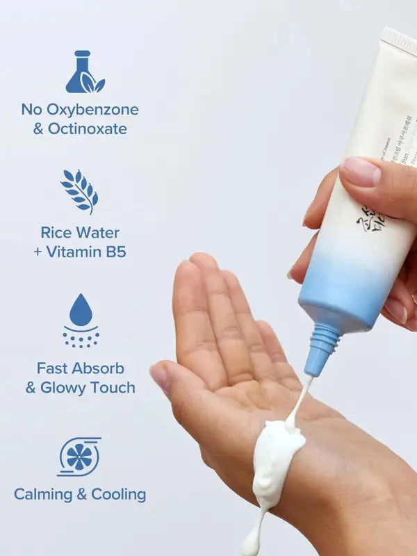 Ingredients list of Relief Sun Aqua-Fresh including rice extract and panthenol for hydration and soothing care