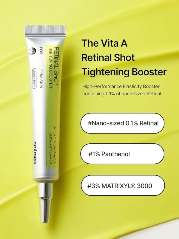 Benefits of Celimax The Vita-A Retinal Shot Tightening Booster – reduces fine lines, improves elasticity, and brightens skin
