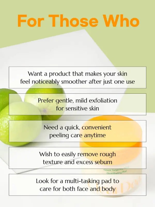 ClearDea Green Tangerine Mild Dual Peeling Pad – suitable for dull, rough, or uneven skin