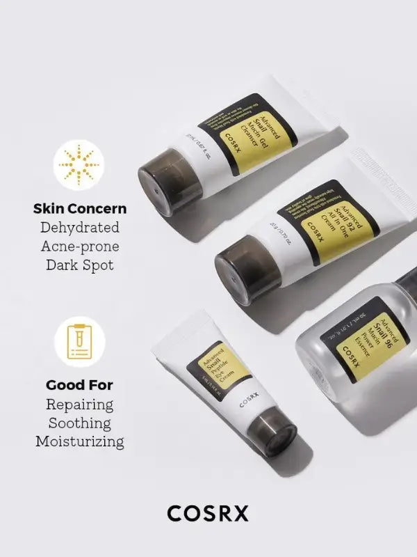 Benefits of COSRX All About Snail Kit – fades dark spots, hydrates deeply, and smooths skin
