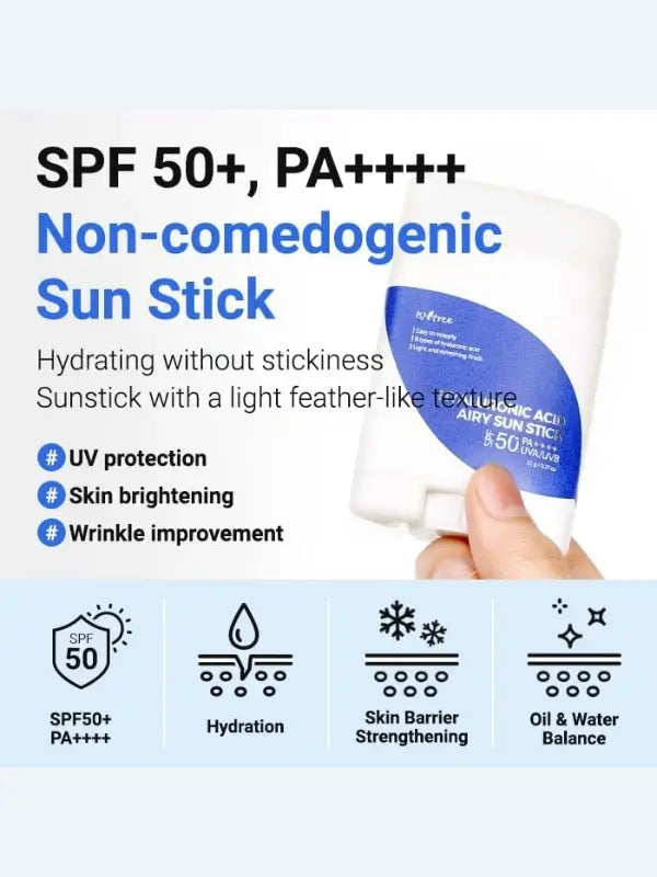 Benefits of Isntree Hyaluronic Acid Sun Stick – protects skin from UVA/UVB and hydrates