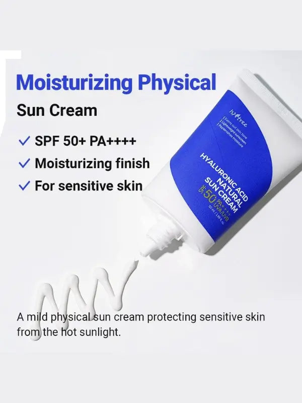 Isntree Hyaluronic Acid Natural Sun Cream – lightweight cream that absorbs without white cast