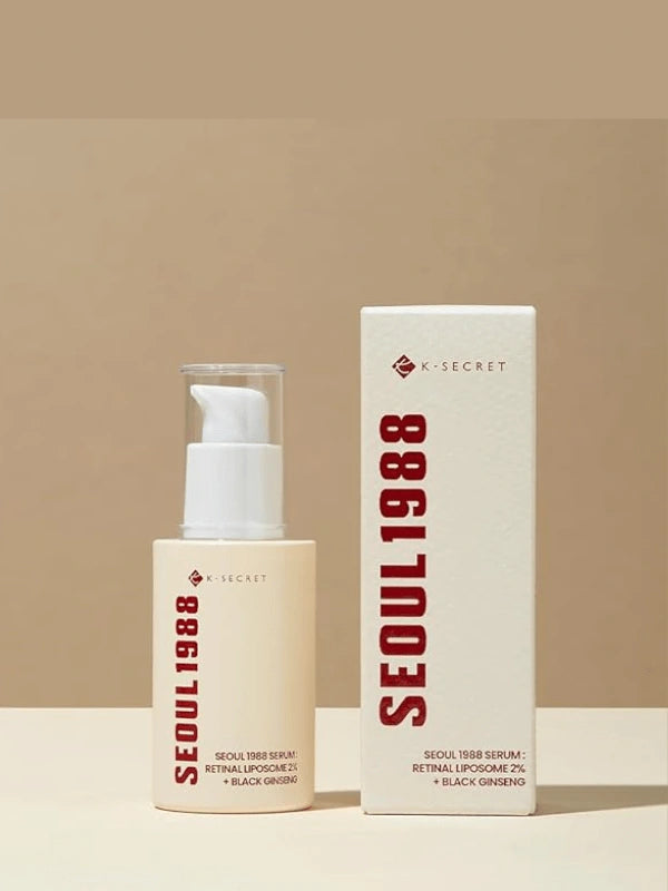 K-Secret Retinal Liposome 2% + Black Ginseng Serum infographic for anti-aging and sensitive skin