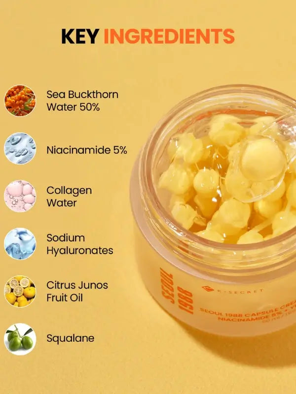 Ingredients of KSECRET Capsule Cream – niacinamide, yuja extract, and hydrating actives