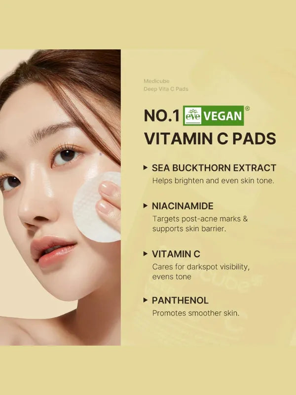  medicube deep vita c pad 70pads fades dark spots, brightens skin, hydrates, and smooths texture