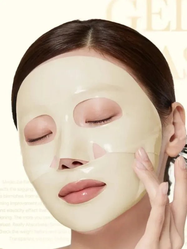 Texture of brightening gel mask – smooth, tinted gel with turmeric and kojic acid for spot treatment