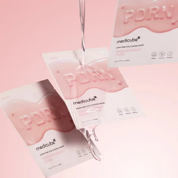 Mask soaked in pink vitamin-infused essence – lightweight, hydrating coating formula