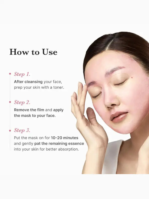 How to use – apply to cleansed skin for 10‑15 min, then pat in remaining essence; use weekly or as needed