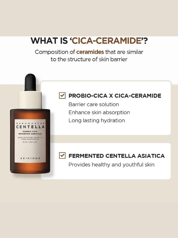SKIN1004 – Madagascar Centella Probio‑Cica Intensive Ampoule - deeply hydrates, reduces inflammation, repairs damaged skin barrier and soothes sensitivity