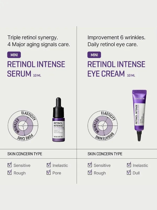 some by mi retinol trial kit includes lightweight serum and eye cream textures for smoothing and firming delicate skin areas