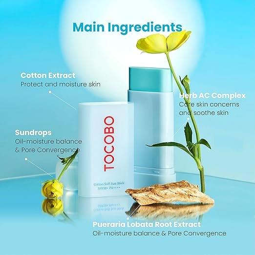 TOCOBO - Cotton Soft Sun Stick SPF50+ PA++++ - 19g - main ingredients
