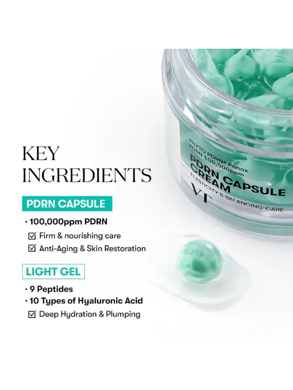 Ingredients of VT PDRN Capsule Cream – PDRN, hyaluronic acid, and peptides